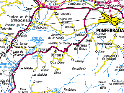 Mapa de la zona de las médulas, León